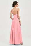 Deep V Neck Sexy Chiffon Bridesmaid Dress Spaghetti Straps Formal Evening Prom Dresses