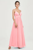 Deep V Neck Sexy Chiffon Bridesmaid Dress Spaghetti Straps Formal Evening Prom Dresses