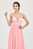 Deep V Neck Sexy Chiffon Bridesmaid Dress Spaghetti Straps Formal Evening Prom Dresses