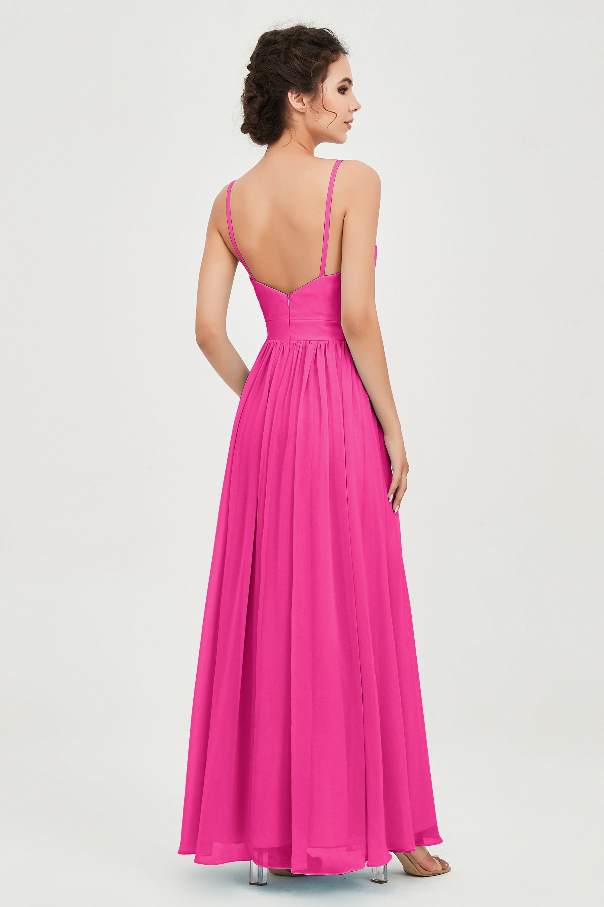 Deep V Neck Sexy Chiffon Bridesmaid Dress Spaghetti Straps Formal Evening Prom Dresses