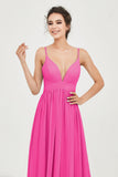 Deep V Neck Sexy Chiffon Bridesmaid Dress Spaghetti Straps Formal Evening Prom Dresses
