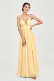 Deep V Neck Sexy Chiffon Bridesmaid Dress Spaghetti Straps Formal Evening Prom Dresses