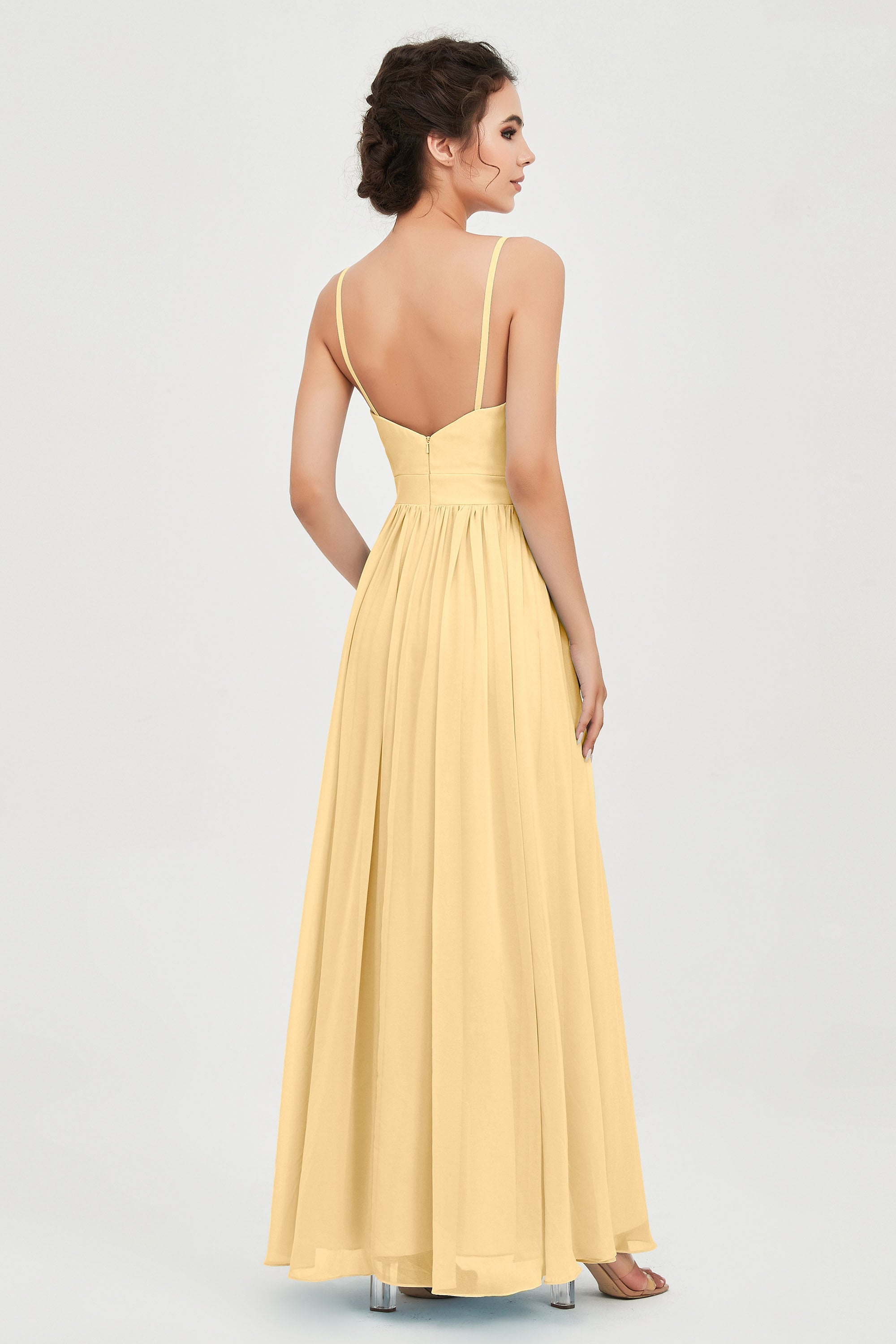 Deep V Neck Sexy Chiffon Bridesmaid Dress Spaghetti Straps Formal Evening Prom Dresses