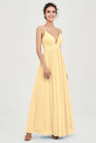 Deep V Neck Sexy Chiffon Bridesmaid Dress Spaghetti Straps Formal Evening Prom Dresses