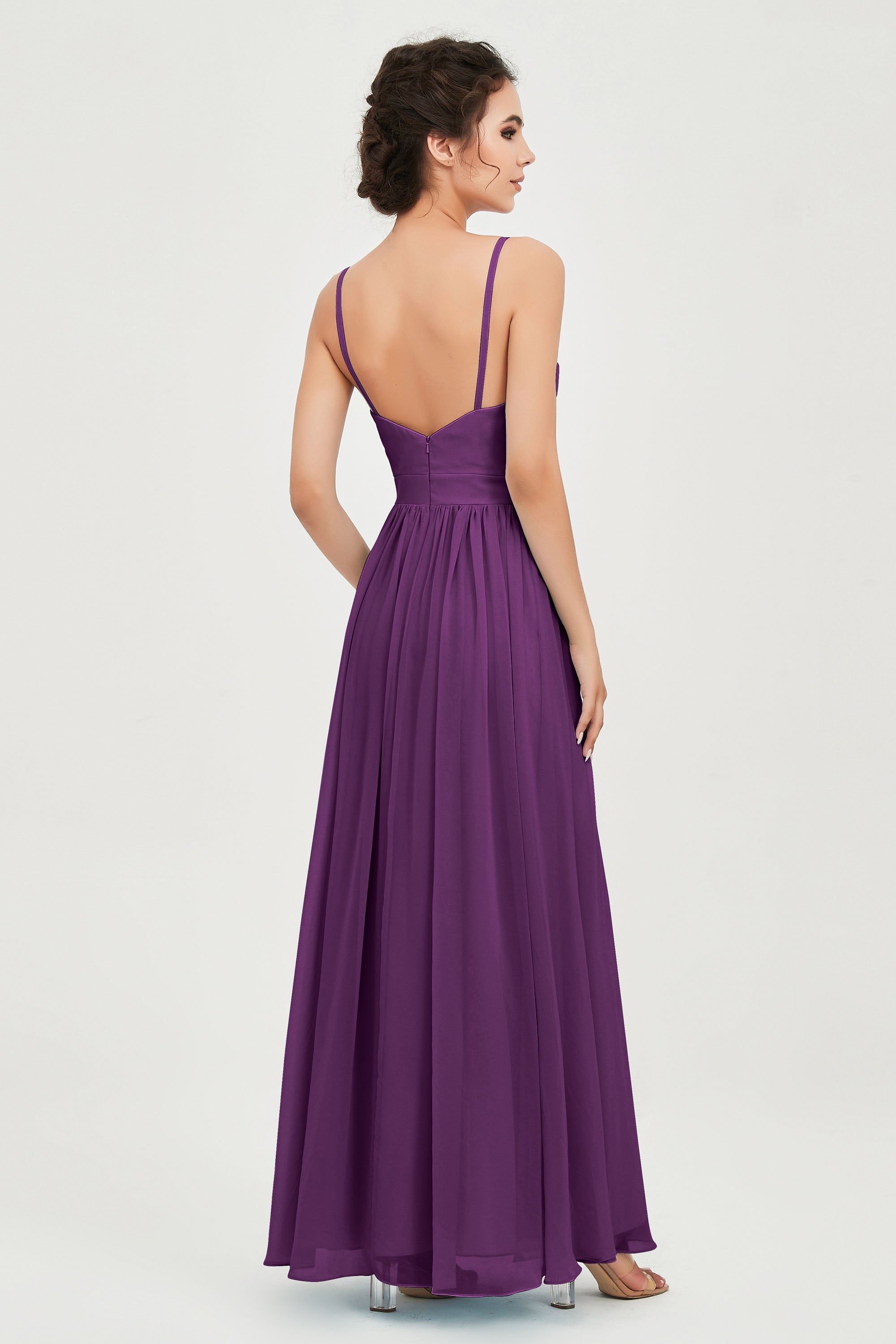 Deep V Neck Sexy Chiffon Bridesmaid Dress Spaghetti Straps Formal Evening Prom Dresses
