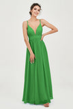 Deep V Neck Sexy Chiffon Bridesmaid Dress Spaghetti Straps Formal Evening Prom Dresses