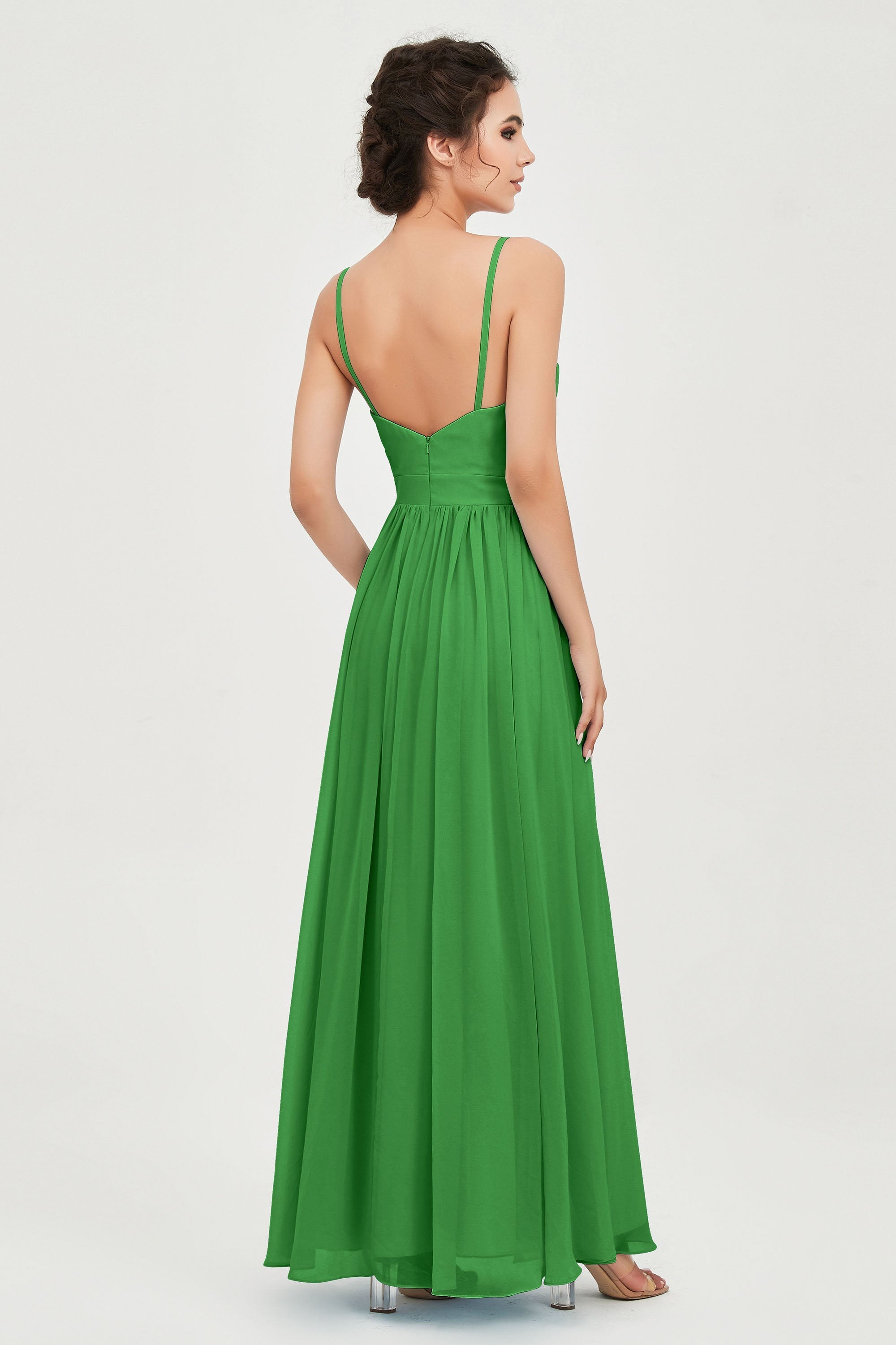 Deep V Neck Sexy Chiffon Bridesmaid Dress Spaghetti Straps Formal Evening Prom Dresses