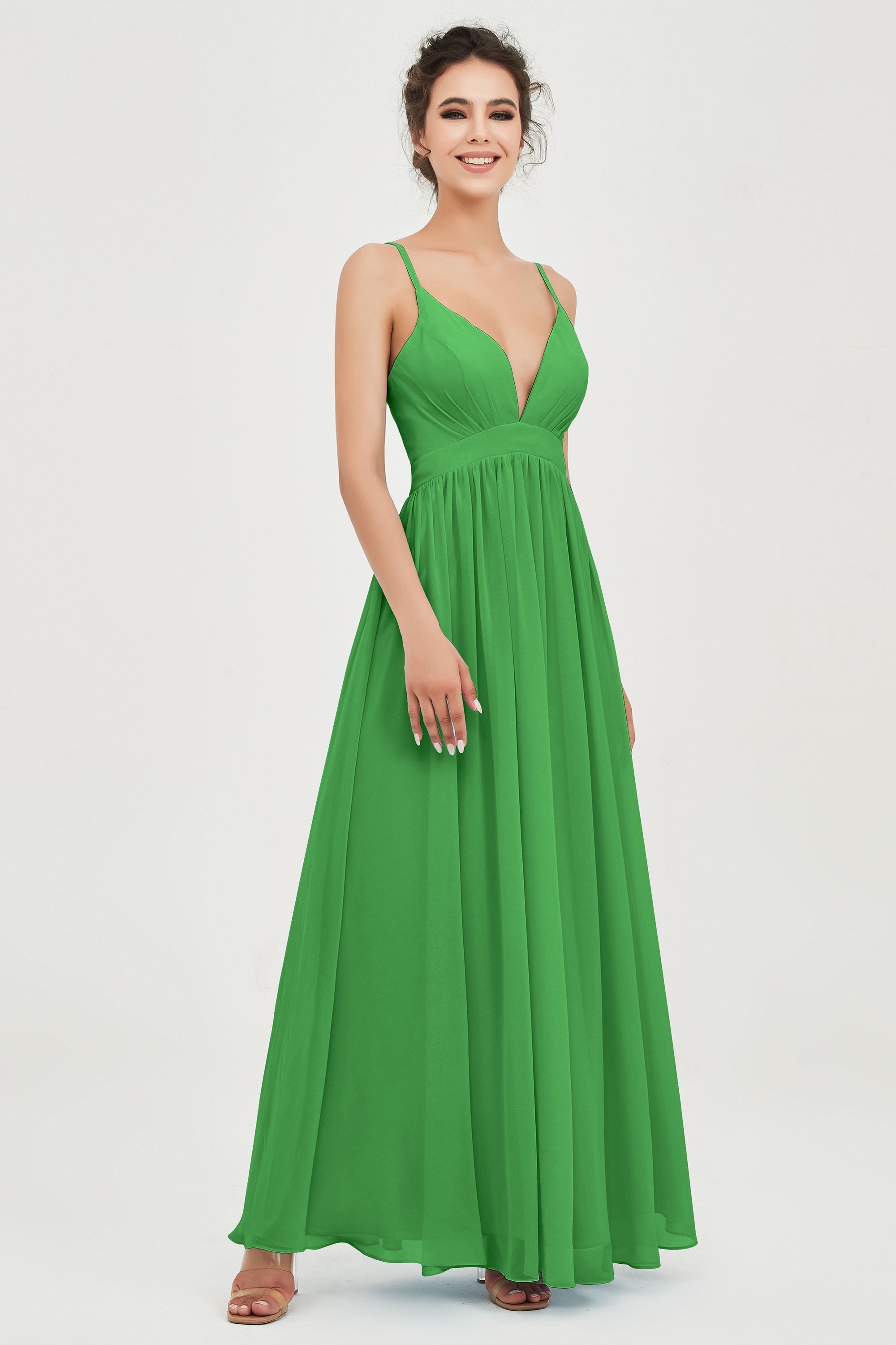Deep V Neck Sexy Chiffon Bridesmaid Dress Spaghetti Straps Formal Evening Prom Dresses