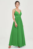 Deep V Neck Sexy Chiffon Bridesmaid Dress Spaghetti Straps Formal Evening Prom Dresses