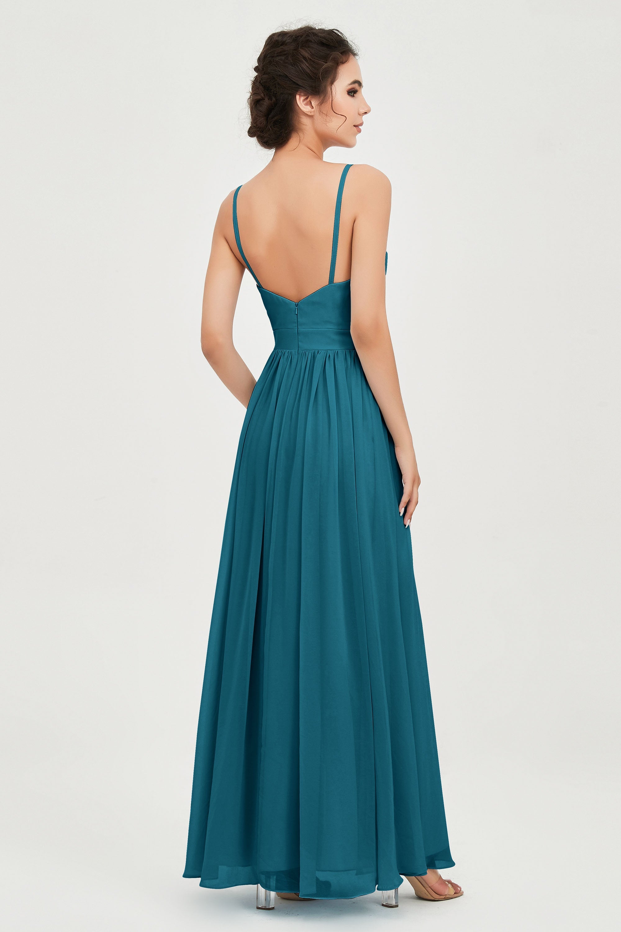 Deep V Neck Sexy Chiffon Bridesmaid Dress Spaghetti Straps Formal Evening Prom Dresses