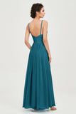 Deep V Neck Sexy Chiffon Bridesmaid Dress Spaghetti Straps Formal Evening Prom Dresses