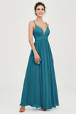 Deep V Neck Sexy Chiffon Bridesmaid Dress Spaghetti Straps Formal Evening Prom Dresses