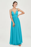 Deep V Neck Sexy Chiffon Bridesmaid Dress Spaghetti Straps Formal Evening Prom Dresses