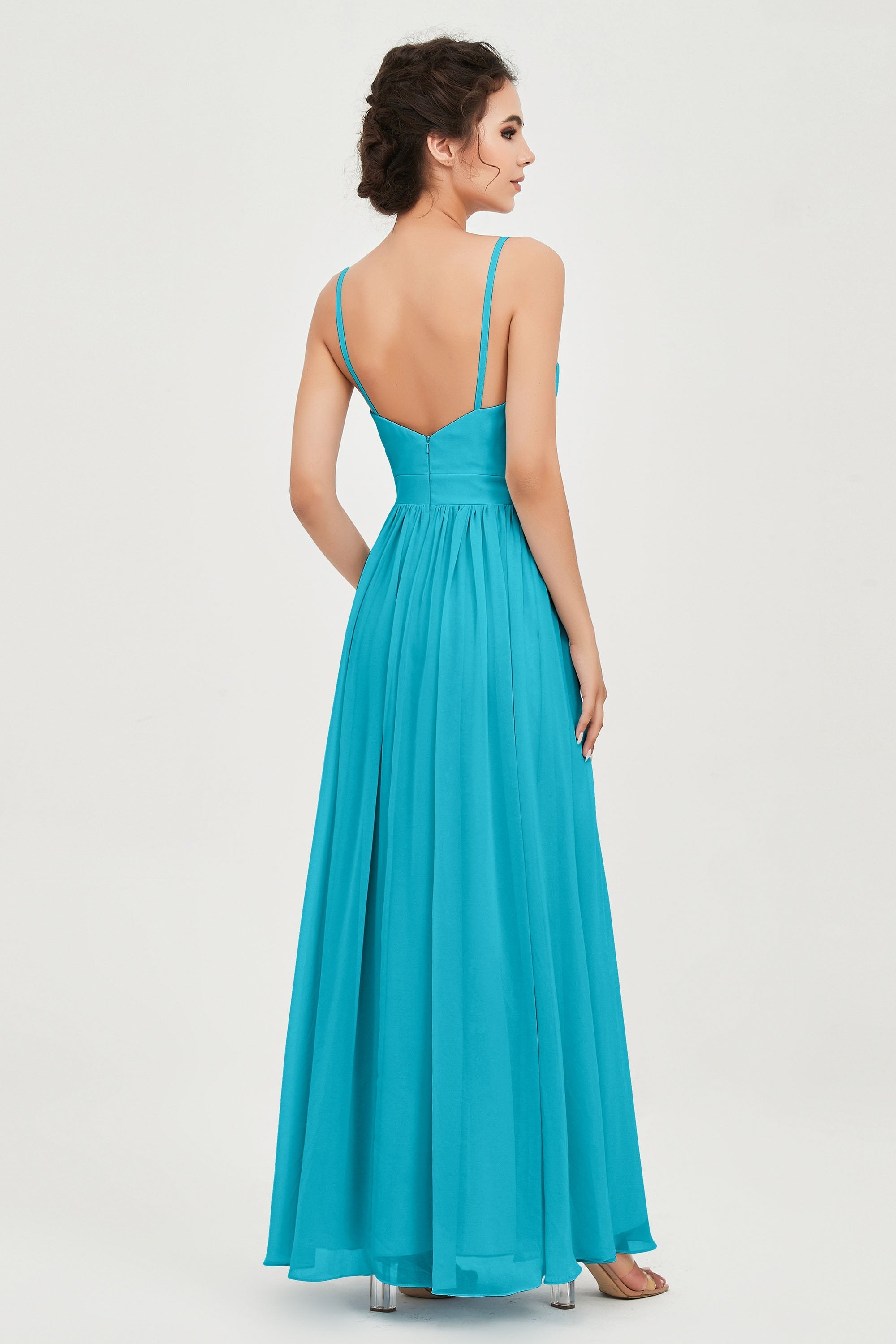 Deep V Neck Sexy Chiffon Bridesmaid Dress Spaghetti Straps Formal Evening Prom Dresses