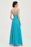 Deep V Neck Sexy Chiffon Bridesmaid Dress Spaghetti Straps Formal Evening Prom Dresses