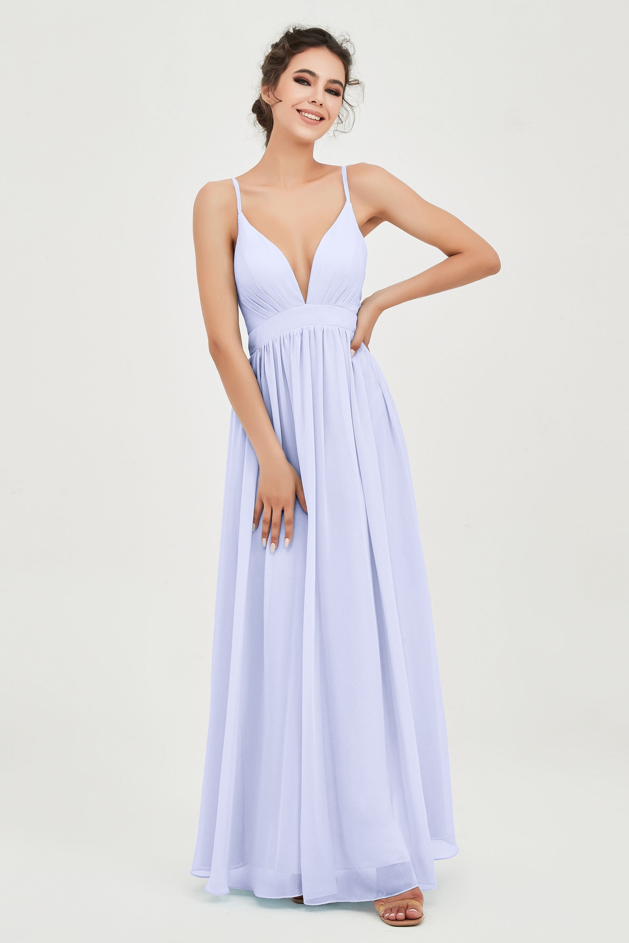 Deep V Neck Sexy Chiffon Bridesmaid Dress Spaghetti Straps Formal Evening Prom Dresses