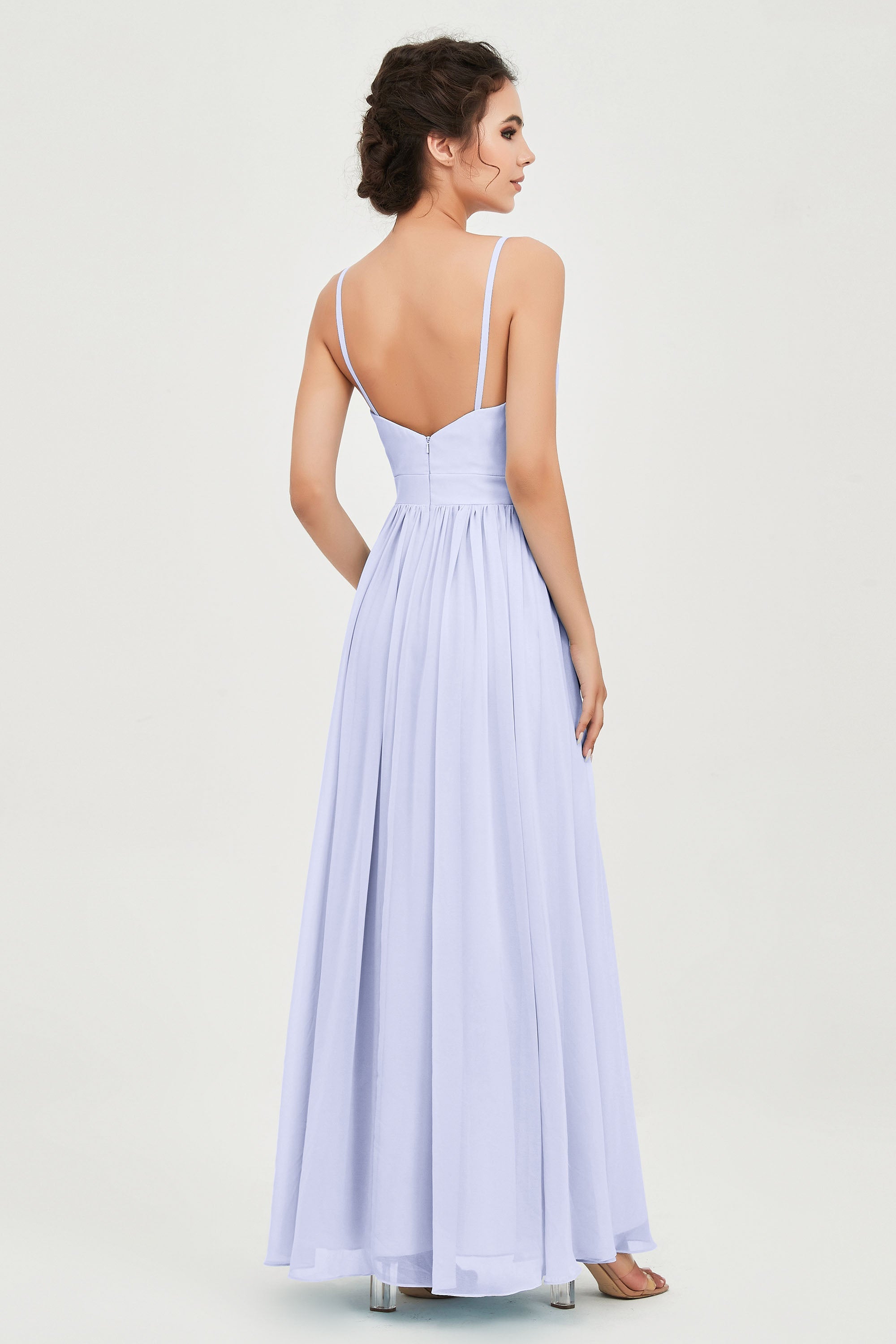 Deep V Neck Sexy Chiffon Bridesmaid Dress Spaghetti Straps Formal Evening Prom Dresses