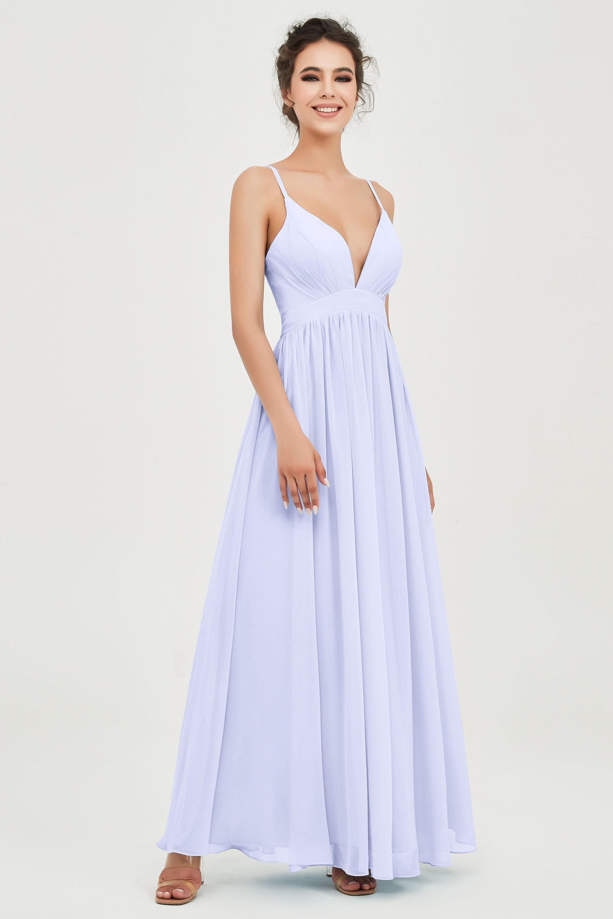 Deep V Neck Sexy Chiffon Bridesmaid Dress Spaghetti Straps Formal Evening Prom Dresses