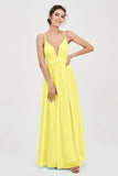Deep V Neck Sexy Chiffon Bridesmaid Dress Spaghetti Straps Formal Evening Prom Dresses