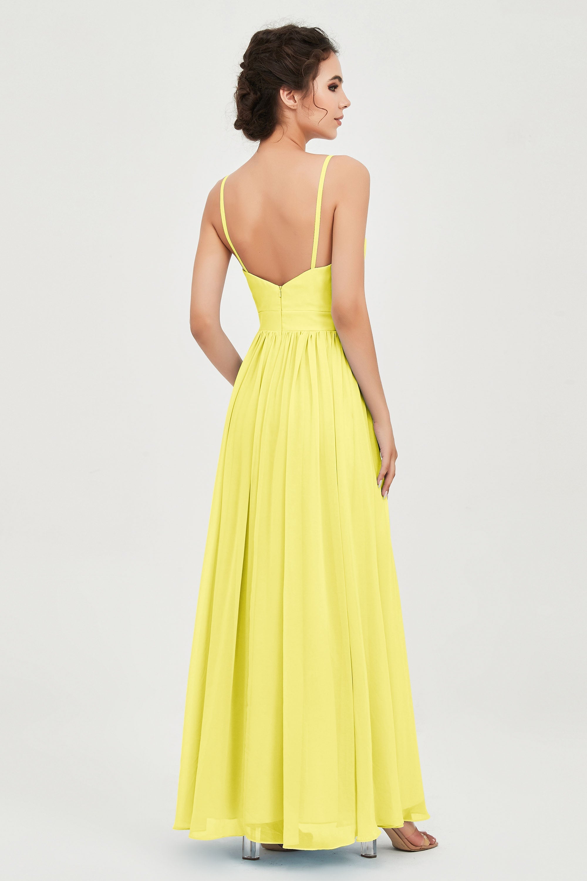 Deep V Neck Sexy Chiffon Bridesmaid Dress Spaghetti Straps Formal Evening Prom Dresses