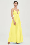 Deep V Neck Sexy Chiffon Bridesmaid Dress Spaghetti Straps Formal Evening Prom Dresses