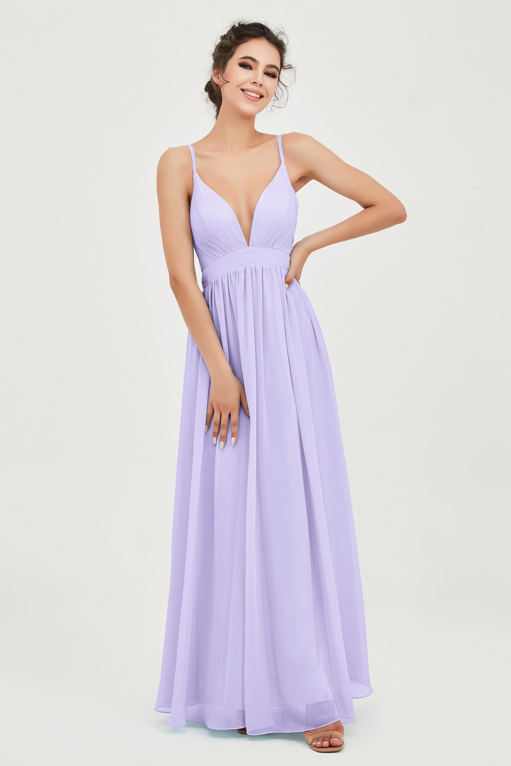 Deep V Neck Sexy Chiffon Bridesmaid Dress Spaghetti Straps Formal Evening Prom Dresses