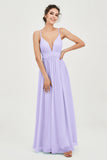 Deep V Neck Sexy Chiffon Bridesmaid Dress Spaghetti Straps Formal Evening Prom Dresses