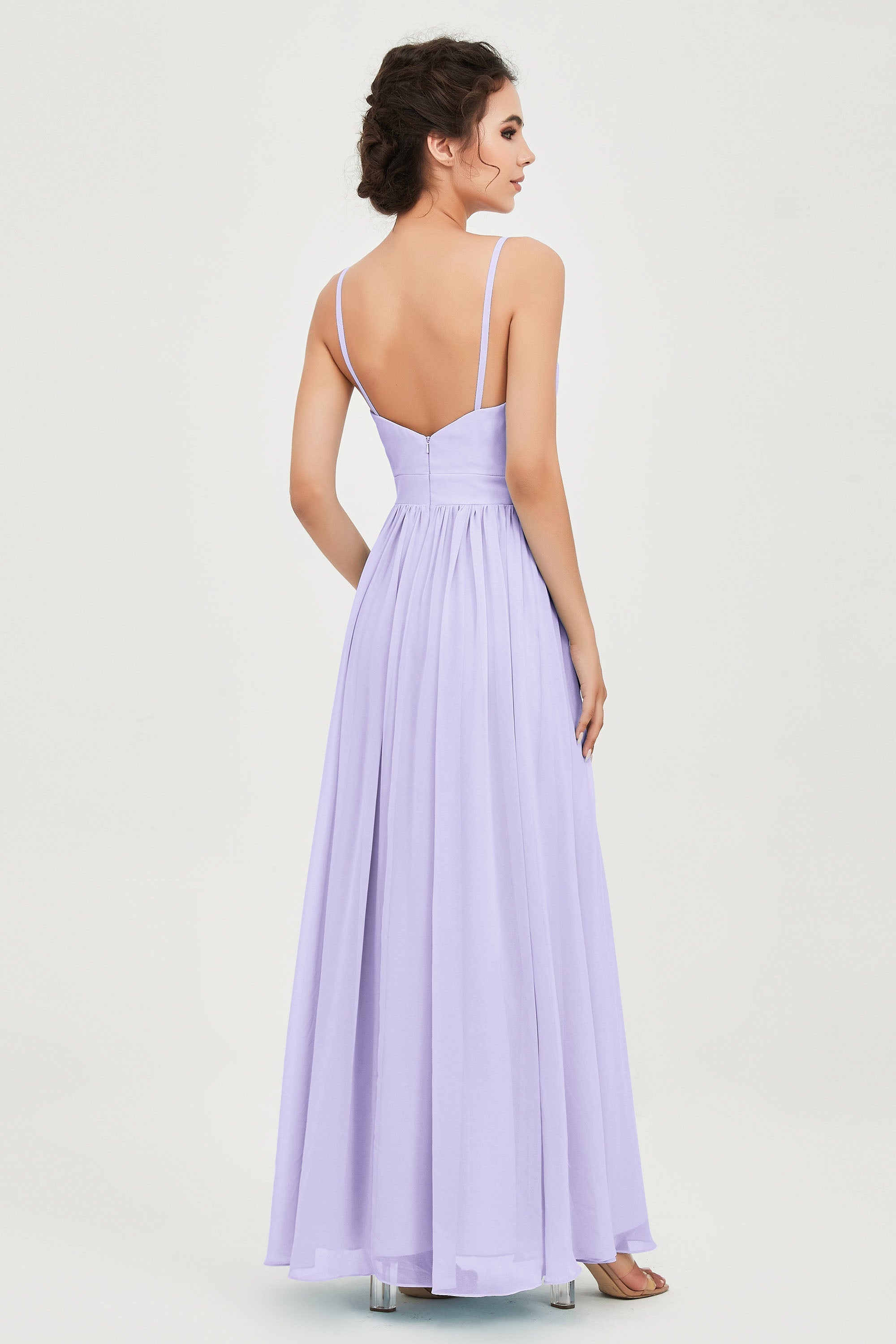 Deep V Neck Sexy Chiffon Bridesmaid Dress Spaghetti Straps Formal Evening Prom Dresses