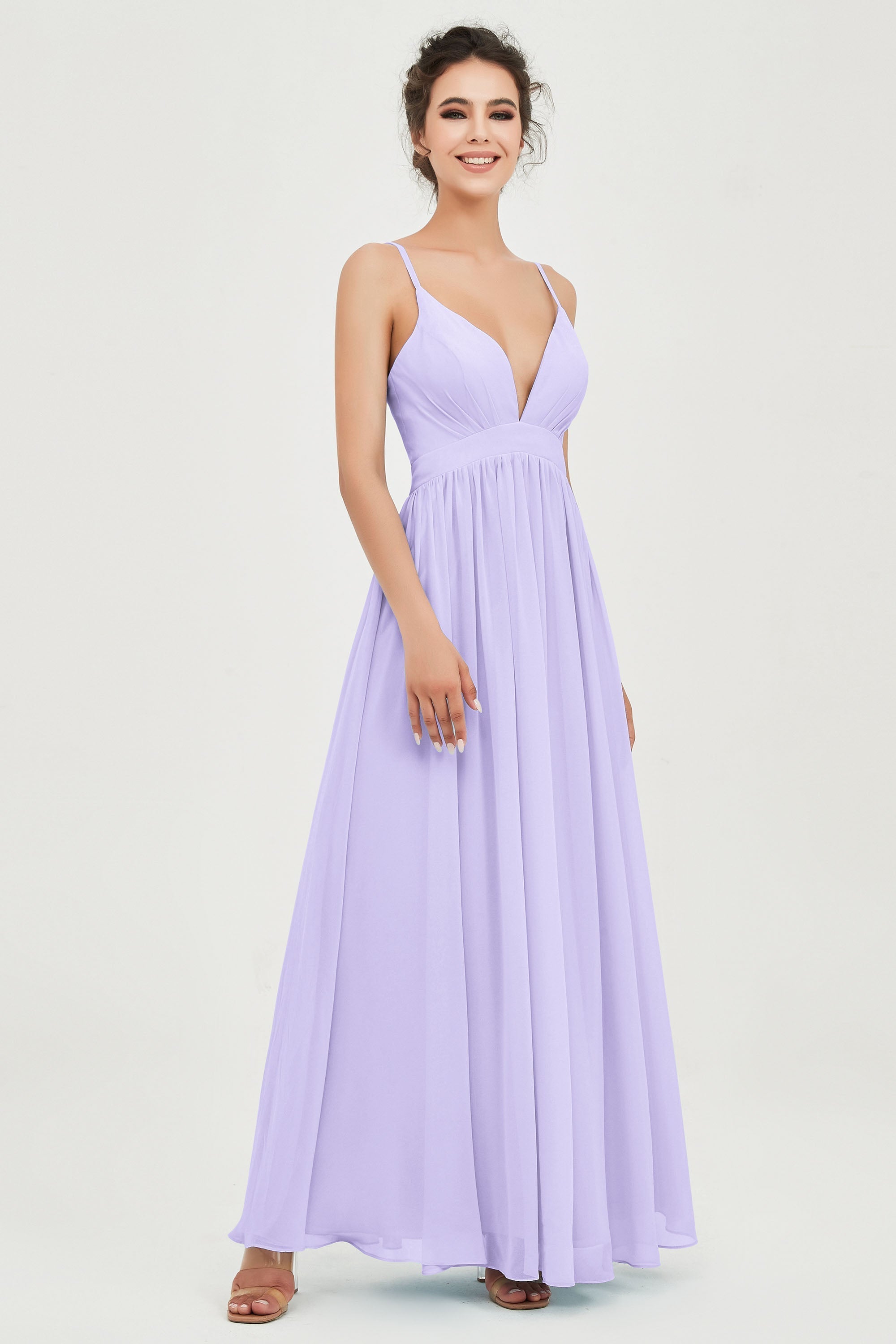 Deep V Neck Sexy Chiffon Bridesmaid Dress Spaghetti Straps Formal Evening Prom Dresses