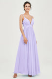Deep V Neck Sexy Chiffon Bridesmaid Dress Spaghetti Straps Formal Evening Prom Dresses