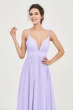 Deep V Neck Sexy Chiffon Bridesmaid Dress Spaghetti Straps Formal Evening Prom Dresses