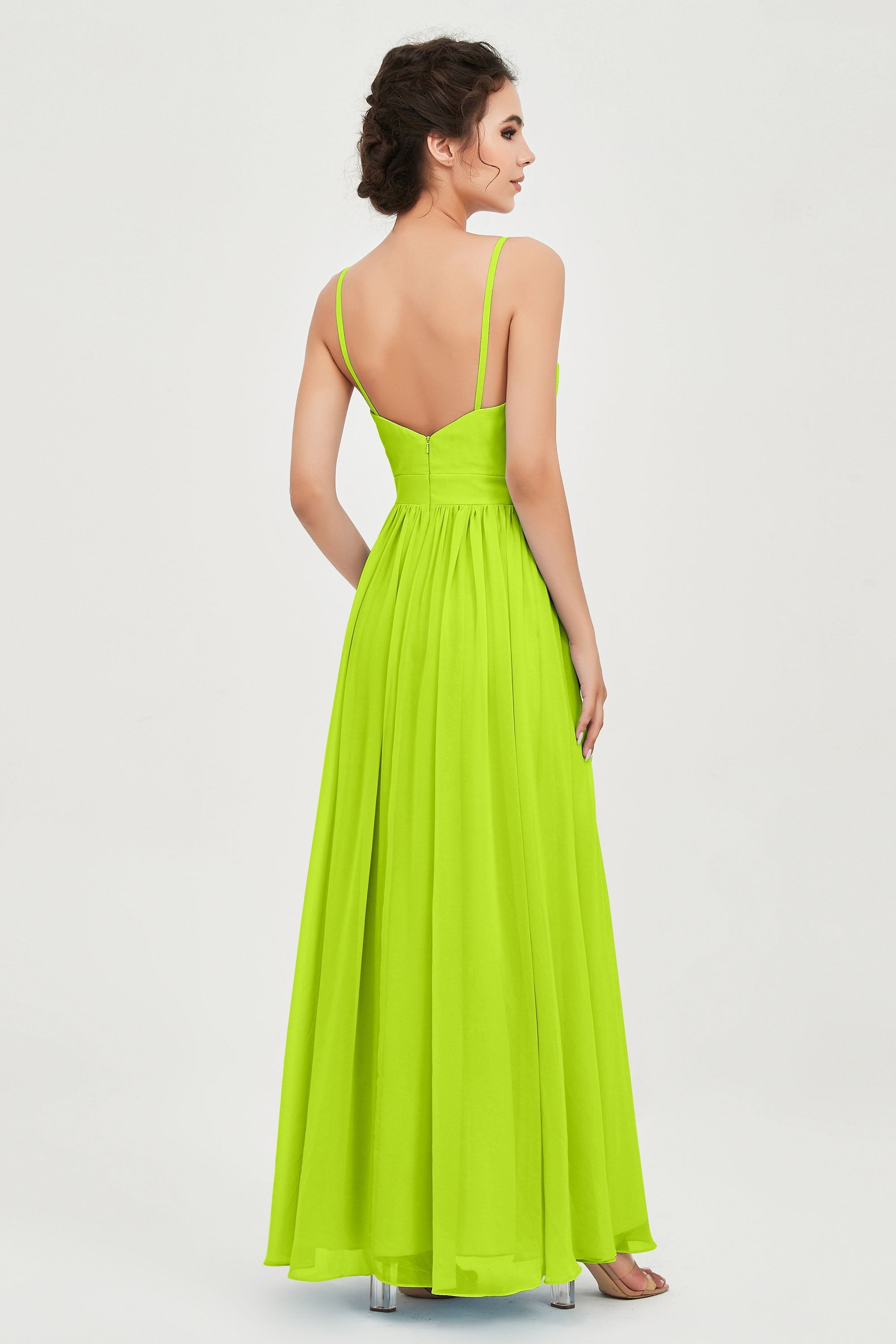 Deep V Neck Sexy Chiffon Bridesmaid Dress Spaghetti Straps Formal Evening Prom Dresses