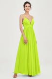 Deep V Neck Sexy Chiffon Bridesmaid Dress Spaghetti Straps Formal Evening Prom Dresses
