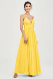 Deep V Neck Sexy Chiffon Bridesmaid Dress Spaghetti Straps Formal Evening Prom Dresses