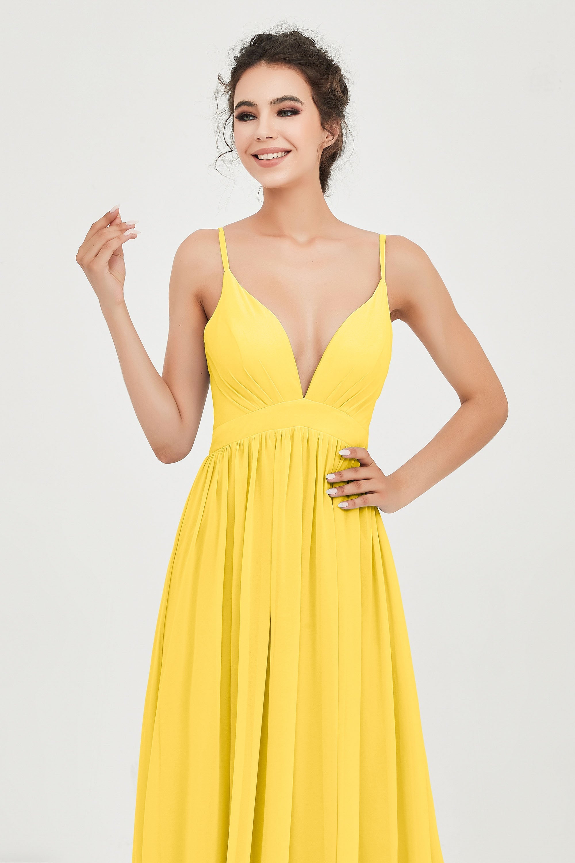 Deep V Neck Sexy Chiffon Bridesmaid Dress Spaghetti Straps Formal Evening Prom Dresses