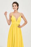 Deep V Neck Sexy Chiffon Bridesmaid Dress Spaghetti Straps Formal Evening Prom Dresses