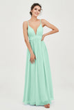 Deep V Neck Sexy Chiffon Bridesmaid Dress Spaghetti Straps Formal Evening Prom Dresses