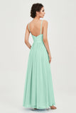 Deep V Neck Sexy Chiffon Bridesmaid Dress Spaghetti Straps Formal Evening Prom Dresses