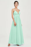 Deep V Neck Sexy Chiffon Bridesmaid Dress Spaghetti Straps Formal Evening Prom Dresses
