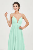 Deep V Neck Sexy Chiffon Bridesmaid Dress Spaghetti Straps Formal Evening Prom Dresses