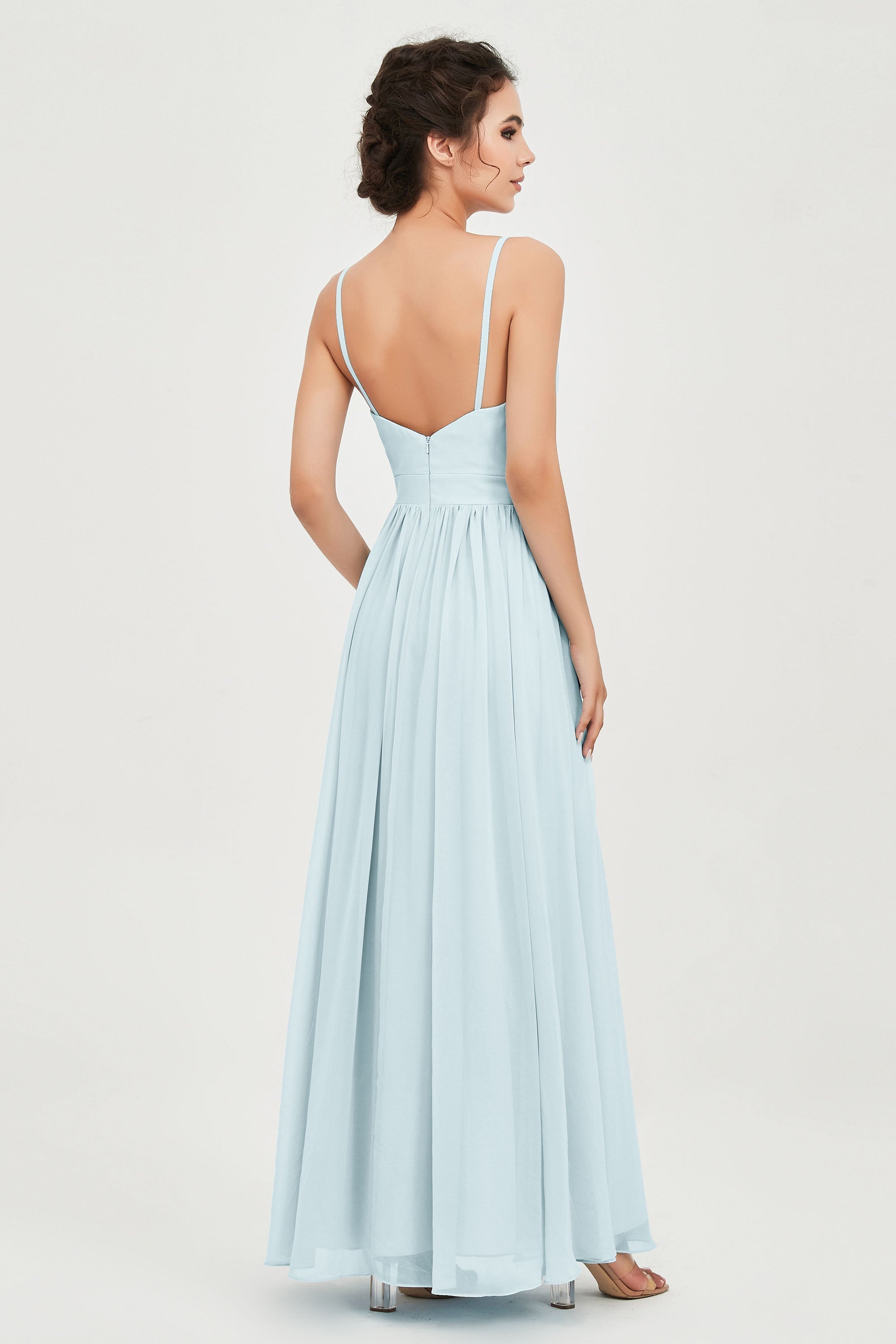Deep V Neck Sexy Chiffon Bridesmaid Dress Spaghetti Straps Formal Evening Prom Dresses