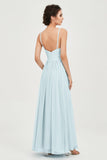Deep V Neck Sexy Chiffon Bridesmaid Dress Spaghetti Straps Formal Evening Prom Dresses