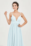 Deep V Neck Sexy Chiffon Bridesmaid Dress Spaghetti Straps Formal Evening Prom Dresses