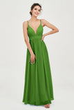 Deep V Neck Sexy Chiffon Bridesmaid Dress Spaghetti Straps Formal Evening Prom Dresses