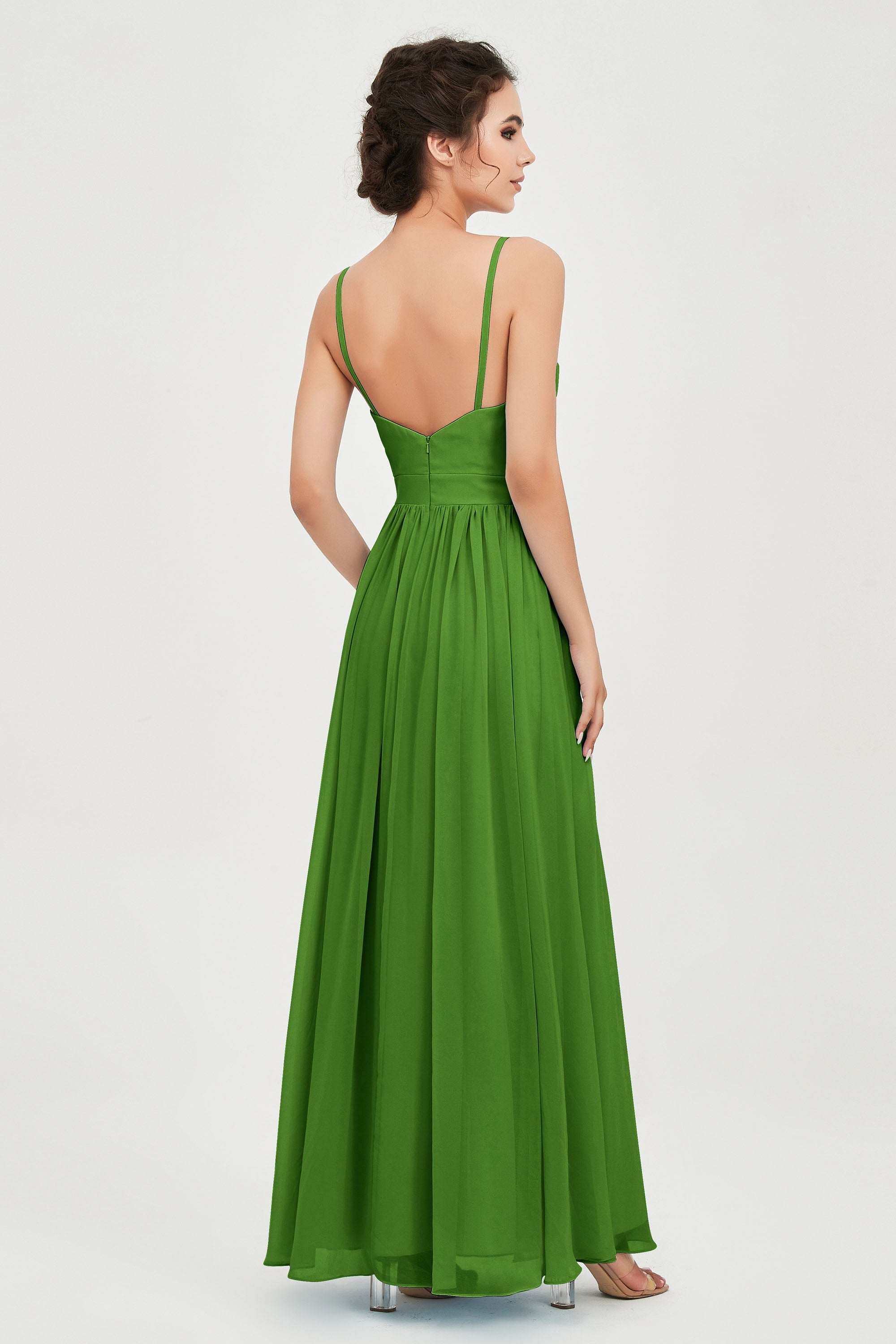 Deep V Neck Sexy Chiffon Bridesmaid Dress Spaghetti Straps Formal Evening Prom Dresses