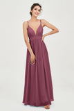 Deep V Neck Sexy Chiffon Bridesmaid Dress Spaghetti Straps Formal Evening Prom Dresses
