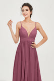 Deep V Neck Sexy Chiffon Bridesmaid Dress Spaghetti Straps Formal Evening Prom Dresses