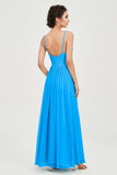Deep V Neck Sexy Chiffon Bridesmaid Dress Spaghetti Straps Formal Evening Prom Dresses
