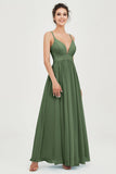 Deep V Neck Sexy Chiffon Bridesmaid Dress Spaghetti Straps Formal Evening Prom Dresses