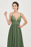 Deep V Neck Sexy Chiffon Bridesmaid Dress Spaghetti Straps Formal Evening Prom Dresses